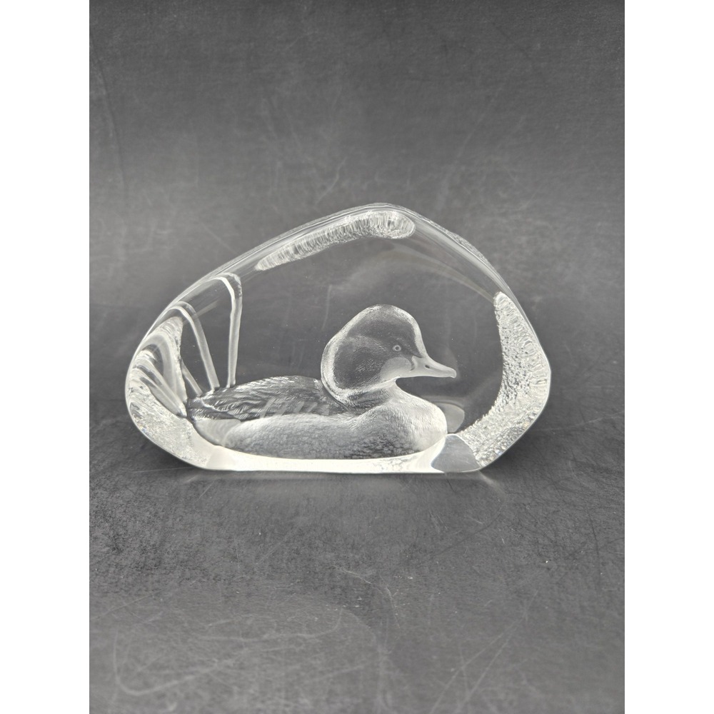 Vintage Mats Jonasson Lead Crystal Duck Paperweight Sculpture 5.75" Sweden